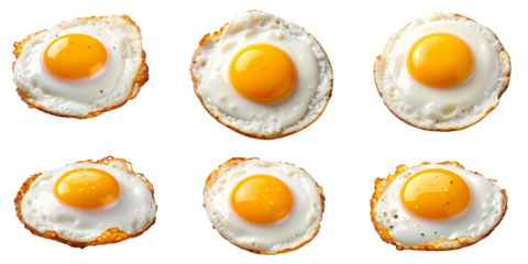 Fried egg with salt set isolated on transparent background.