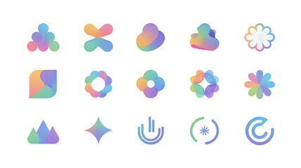 Fototapeta premium Vibrant gradient abstract shapes and icons offering modern design elements for creative projects