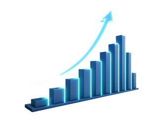 A blue bar graph with an upward trending arrow on a black background indicating growth and success created with generated ai