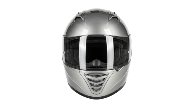 Isolated Silver Motorcycle Helmet