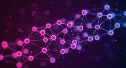 Abstract glowing interconnected network with pink and blue spheres depicting modern digital connectivity and data