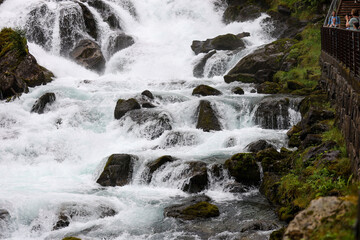 Cascade Fossevandring waterfall in Geiranger, Norway