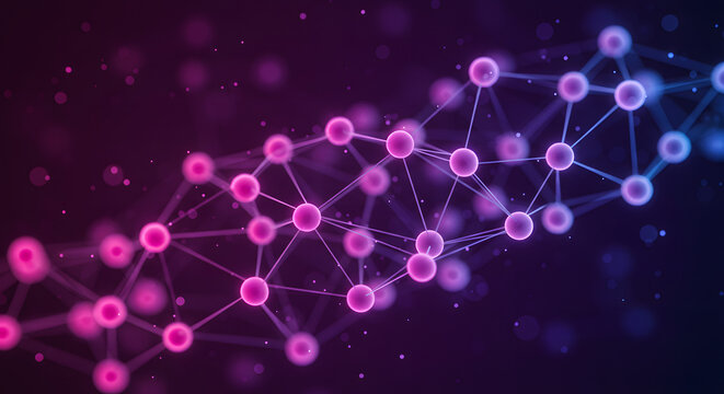 Abstract glowing interconnected network with pink and blue spheres depicting modern digital connectivity and data - Powered by Adobe
