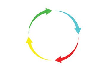 Set of colorful circle arrows in vector style on white background. Navigation concept and design project.