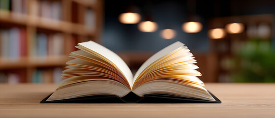 Fototapeta premium Close up of open book under warm light