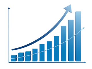 A blue bar graph with an arrow pointing upwards on a black background showing growth and success created with generated ai
