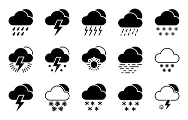 Collection of Weather Icons: Rain, Snow, Thunderstorms, and Sun
