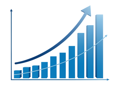 A blue bar graph with an arrow pointing upwards on a black background showing growth and success created with generated ai