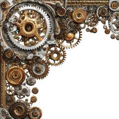 Ornate metal gears in corner frame