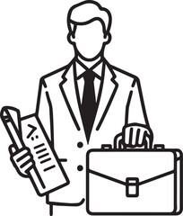 Businessman and Briefcase Vector Icons – Black and White Illustrations