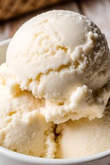 Creamy vanilla ice cream scoop. Dessert menus, food advertising, and classic sweet treat concepts