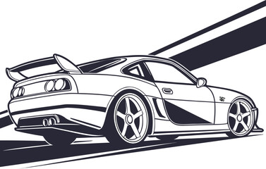 Stylized Sports Car Illustration, Sleek High-Performance Vehicle Graphic, Bold Lines, Minimalist Background
