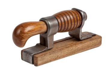 Antique wooden-handled tool with metal parts