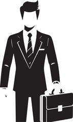 Businessman and Briefcase Vector Icons – Black and White Illustrations