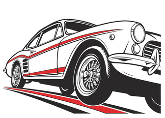 Vintage Classic Car Vector - Retro Stylized Illustration with Red & White Accents