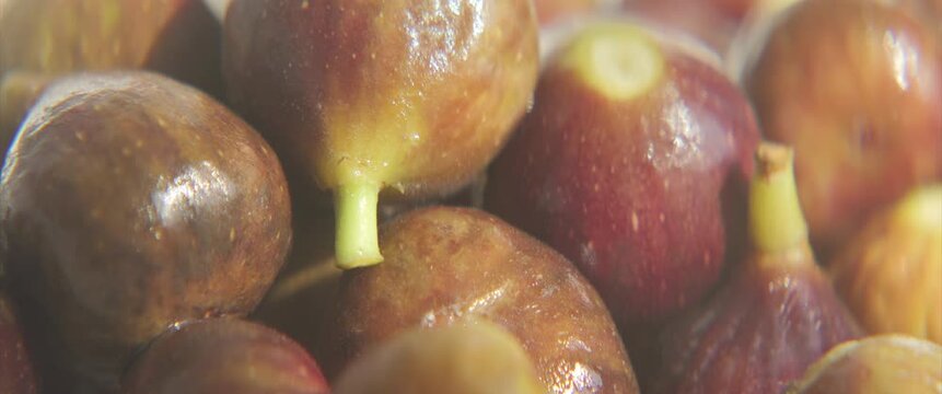 Common figs on pile close-up anamorphic 4K scope video