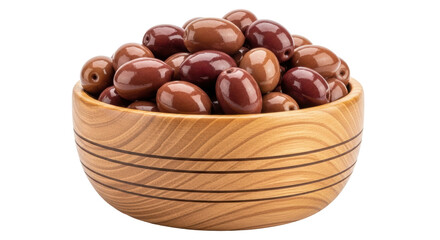 Isolated Brown Olives in Wooden Bowl