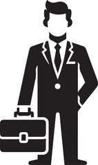 Businessman and Briefcase Vector Icons – Black and White Illustrations
