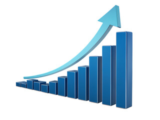 A blue bar graph with an arrow pointing upwards on a black background representing growth and success created with generated ai