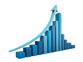 Blue bar graph showing growth with a blue arrow pointing upwards on a black background image created with generated ai