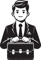 Businessman and Briefcase Vector Icons – Black and White Illustrations