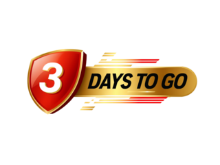 Exciting countdown announcement featuring a bright shield and golden banner three days left before