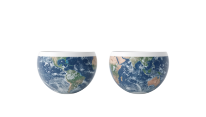 Conceptual Earth Halves Depicting Global Issues and Environmental Concerns on Transparent