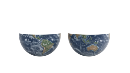 Conceptual halves depicting Earth hemispheres, offering a global perspective on isolated