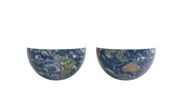 Conceptual halves depicting Earth hemispheres, offering a global perspective on isolated