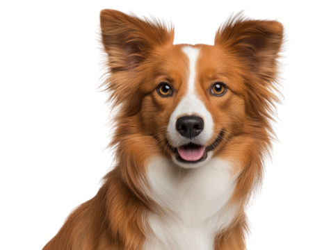 Happy Red and White Dog Portrait isolated on a transparent background