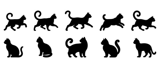 Cats Silhouette Black Filled - Vector Illustration Outdoor Design Elements.