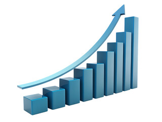A blue bar graph showing an upward trend with a blue arrow on top against a black background created with generated ai