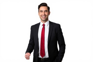 Stock photo of happy businessman in suit and tie smiling professional headshot isolated white
