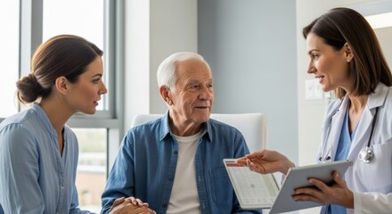 Female Doctor Discussing Medical Report with Elderly Male Patient