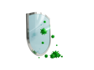 Conceptual representation of a shield protecting against viruses on transparent surface