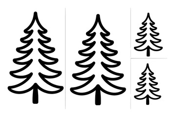 Obraz premium Group of Black Outline Christmas Tree Graphics on White Background pine tree fir tree