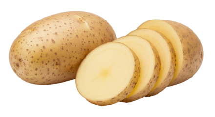 Isolated Whole and Sliced Potato