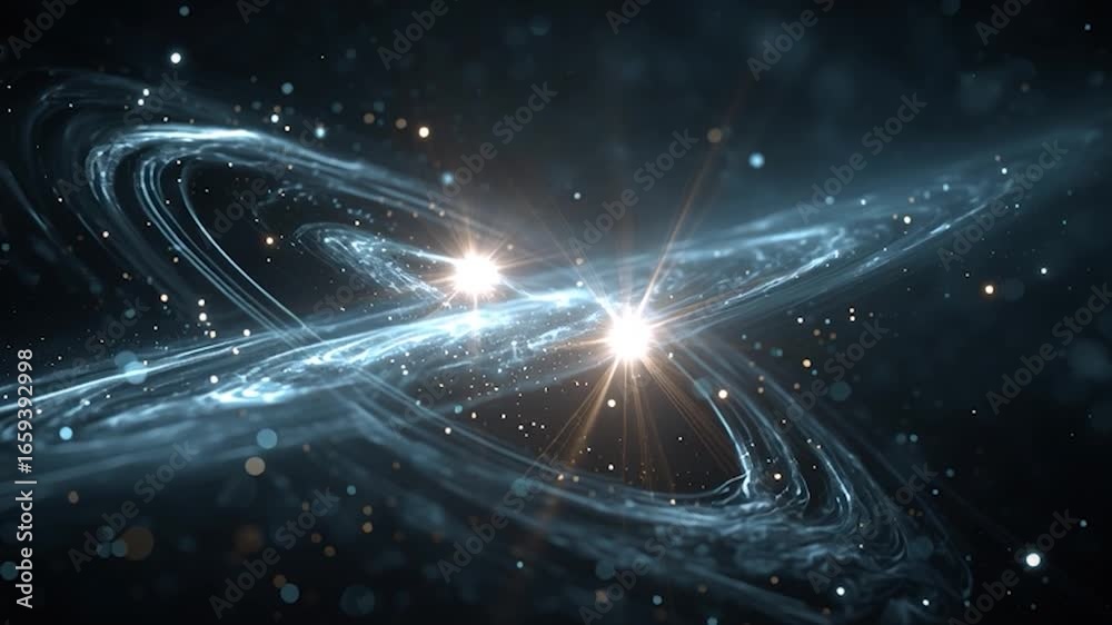 Wall mural quantum entanglement concept with glowing lines and stars. perfect for science-related projects, pre