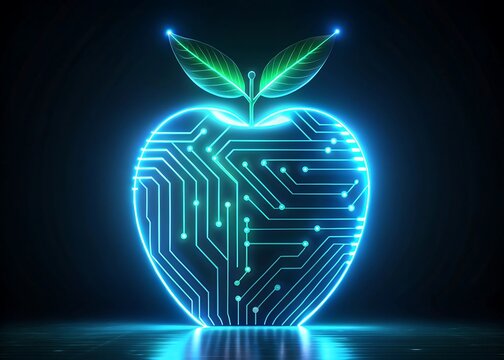 Minimal Apple Glowing Neon Circuit Lines