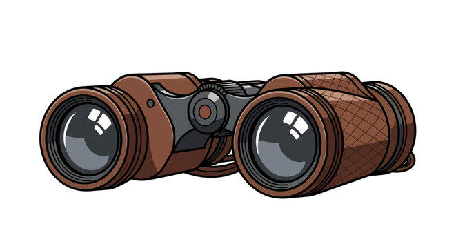 Illustrated binoculars with brown and gray details on a clean white background offering a clear and simplistic representation of optical equipment