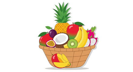 Exotic fruit medley in a woven basket presenting vibrant tropical bounty for healthy eating showcasing diverse nutritional choices