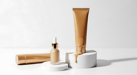 Naklejka premium Cosmetic tubes and serum bottle on white background isolated on white background in a studio shot