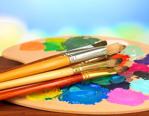 Obraz premium Paintbrushes and palette with vibrant colors