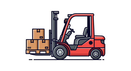 Fototapeta premium Cartoon depiction of a forklift handling cardboard boxes, conveying concepts of logistics and distribution, with a clean, modern graphic style