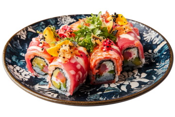 Fresh sushi roll isolated on transparent background