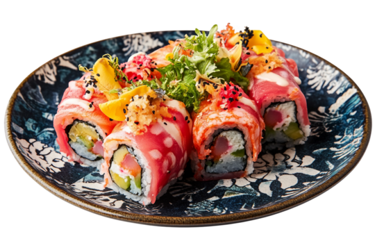 Fresh sushi roll isolated on transparent background - Powered by Adobe