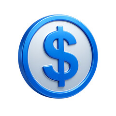 Blue Dollar Coin Finance Icon 3D Rendering Isolated On Transparent Background