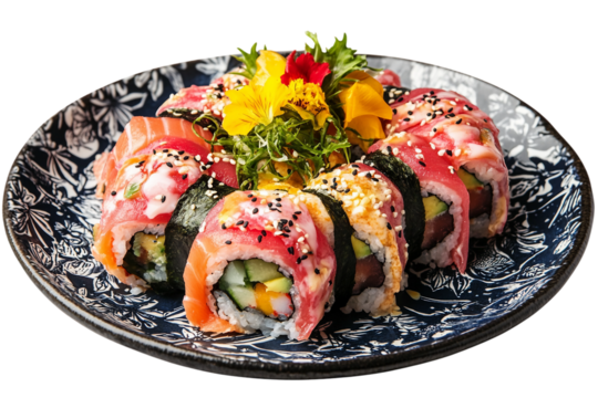 Japanese sushi roll isolated on transparent background