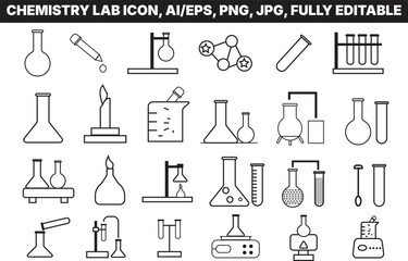 Fototapeta premium A set of minimalist chemistry icons on a transparent background