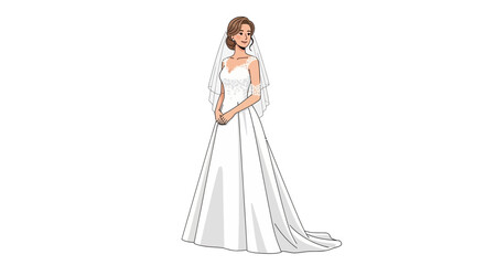 Elegant bride illustration in a flowing gown and delicate veil poised for a momentous occasion